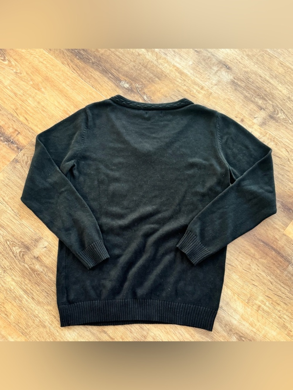 White Stag Women's Large 12-14 Black V-Neck Sweater Cotton Blend Braided Trim - Picture 6 of 8
